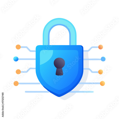 Illustration blue shield lock symbolizing security, protection, reliability digital physical contexts.vector icon
