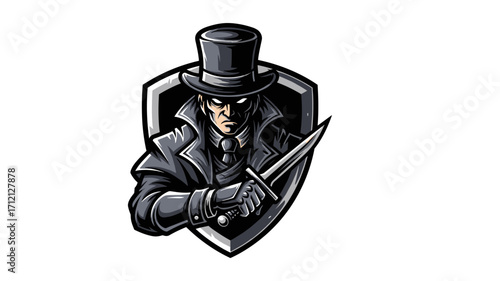 Mysterious Gentleman Mascot Logo Illustration