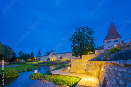 Hans-Kuffer-Park and Johannesbrücke  in Berching, Oberpfalz, Bavaria at night