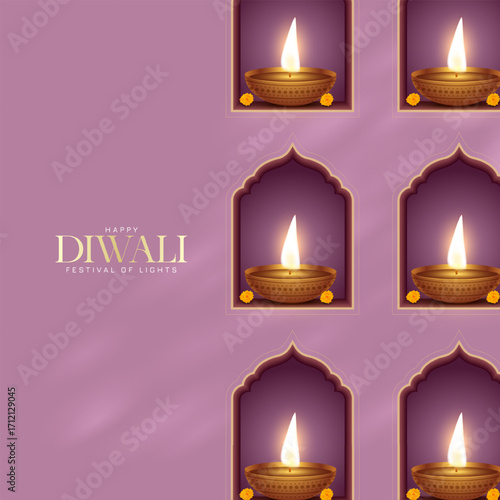 Diwali - festival of lights colorful poster template design with decorative diya lamp. vector illustration.  Indian festival of lights Happy Diwali, holiday Background, Diwali celebration.