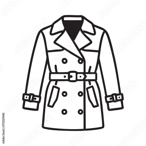 Icon illustration of a trench coat with detailed outlines on