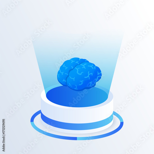 Artificial intelligence brain chip isometric vector illustration. Smart ai chip technology, computer electronics and AI systems.