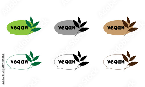 Vegan Labels with Leaf Icon – Vector Set