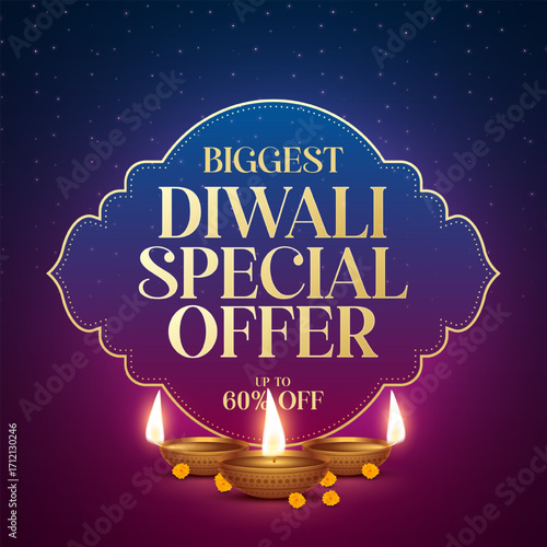 Diwali Sale Label Design Template Vector Layered illustration. Diwali Dhamaka Sale Special Offer Discount Poster Design. Diwali Holiday Sale label Design vector.