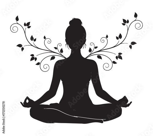 black silhouette of a woman sits in a serene lotus yoga