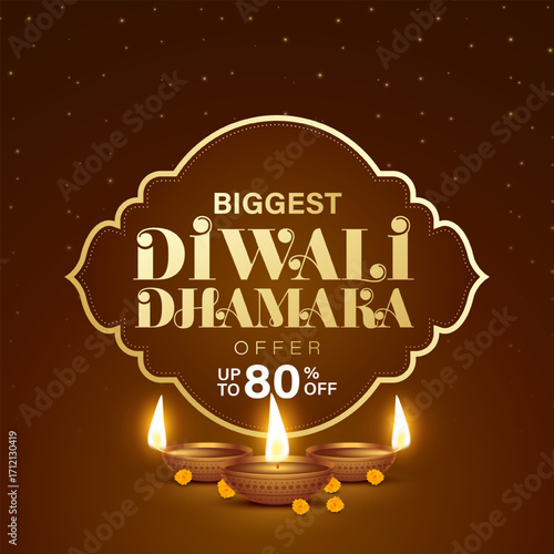 Diwali Sale Label Design Template Vector Layered illustration. Diwali Dhamaka Sale Special Offer Discount Poster Design. Diwali Holiday Sale label Design vector.