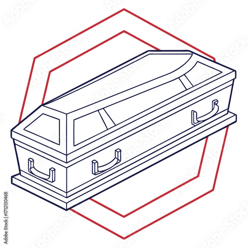 Vector art of an illustration of a coffin with a glass lid, isolated on a