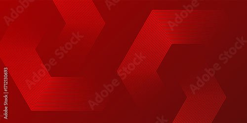 Abstract red background with glowing geometric lines. Modern shiny red hexagon lines pattern. Technology futuristic concept. Suit for poster, banner, brochure, cover, flyer. Vector illustratio