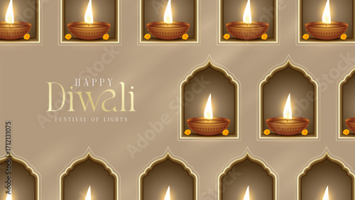 Diwali - festival of lights colorful poster template design with decorative diya lamp. vector illustration.  Indian festival of lights Happy Diwali, holiday Background, Diwali celebration.
