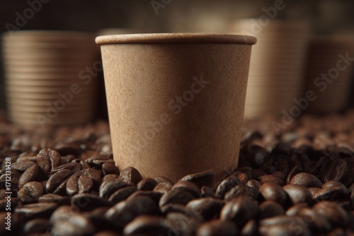 Dark roasted coffee beans fill a white mug, ready to be brewed into a rich, aromatic morning beverage