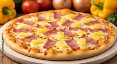 Delicious Hawaiian Pizza with Pineapple and Ham.