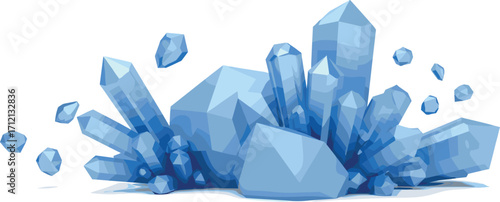 Blue crystal cluster illustration, shiny gemstone vector, natural mineral stone, quartz crystal design, precious gem artwork, fantasy crystal graphic