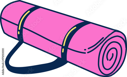 Pink yoga mat cartoon illustration against a dark backdrop, promoting healthy lifestyle