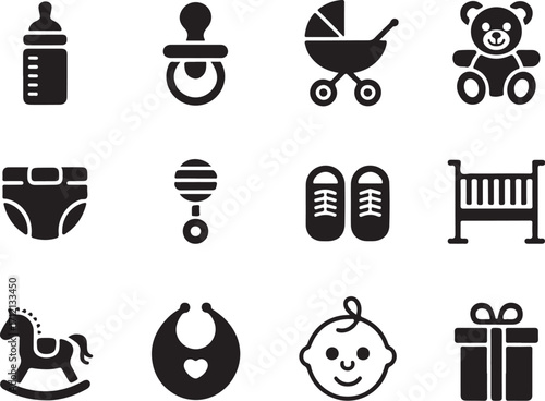 Essential baby icons for nursery and newborn essentials