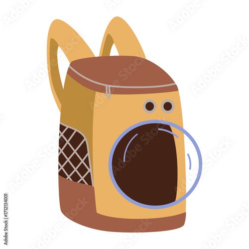 Empty pet carrier backpack flat vector illustration isolated on white.