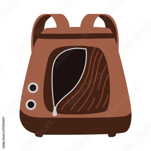 Empty open pet carrier backpack flat vector illustration isolated on white.
