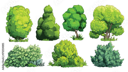 Vivid Cartoon Shrub Bush Set for Garden Green Decoration