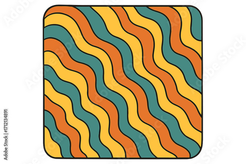 Groovy retro wavy background. Hippie 70s seamless pattern with psychedelic waves. Vintage abstract striped backdrop. Hand drawn vector illustration in square format. Nostalgic 60s style.