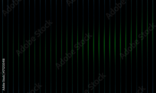 Vibrant Green Glow Waves: An Abstract Digital Artwork Featuring Symmetrical Vertical Light Patterns in Luminous Green Against a Deep Black Background, Evoking a Sense of Energy, Rhythm, and Motion – A