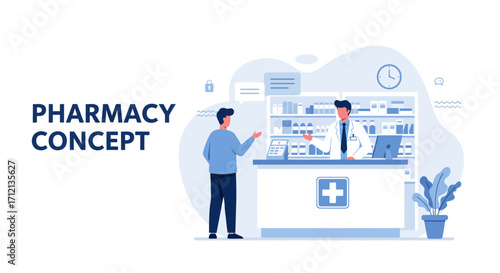 Banner flat design for pharmacy concept, vector illustration