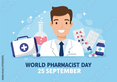 Celebrating world pharmacist day, 25 september, vector illustration design