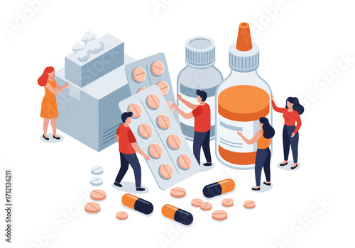 3d isometric illustration medicine and people
