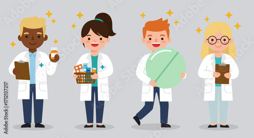 Vector illustration portrait of a pharmacist cartoon style