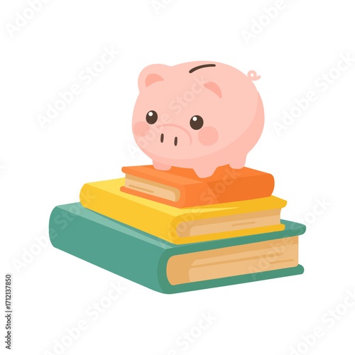 Piggy Bank on Stack of Books Illustration