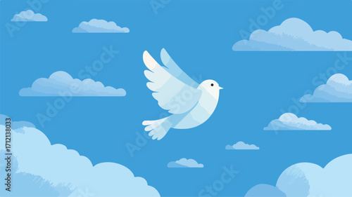 Serene Illustration of Bird Soaring in the Sky