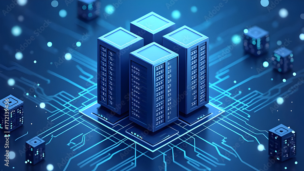 Fototapeta premium 3D vector data center with web hosting concept