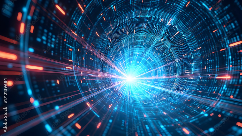 Fototapeta premium Holographic Data Tunnels Swirling Information Particles