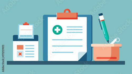 A desk with a signin sheet and pens for patients to check in.