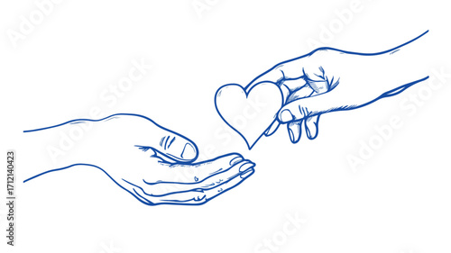 Heart Passing Gesture Between Two Hands Illustration for Love and Support Concepts