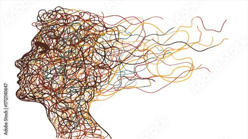 Abstract Vector Head with Intricate Tangled Lines Inside