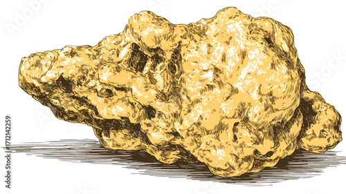 Shiny Gold Nugget Isolated on White Background - Vector Illustration