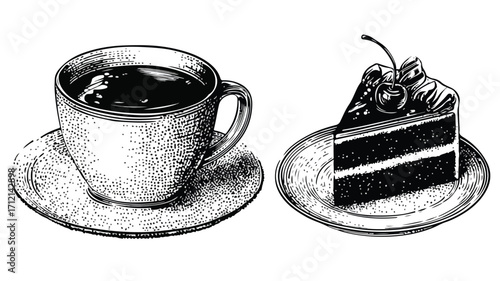 Vintage Grunge Black and White Diner Set with Coffee Cup Image