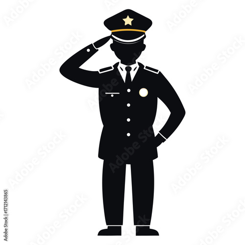 "Police Officer Saluting Silhouette Vector"