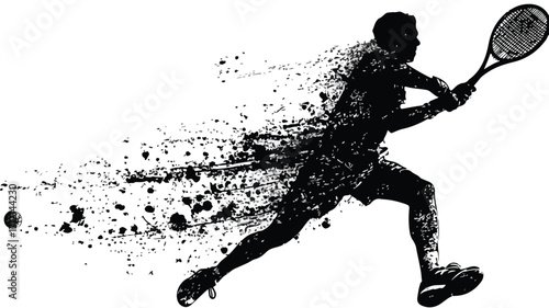 Dynamic Silhouette of Tennis Player in Grunge Style Action Shot