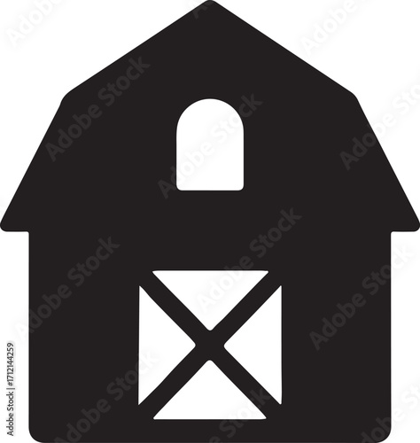 Classic barn icon silhouette vector for vintage farm logos, rural emblems, agricultural and rustic design.