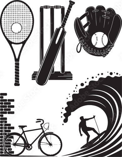 Active sports montage: surf, cycle, baseball, cricket, tennis