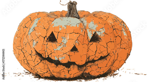 Spooky Halloween Pumpkin Grunge Design with Cracked Text