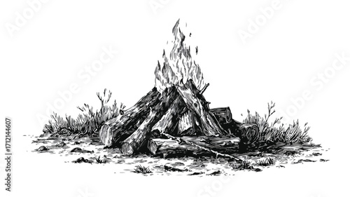 Hand Drawn Camping Bonfire Vector Illustration for Outdoor Adventure Designs