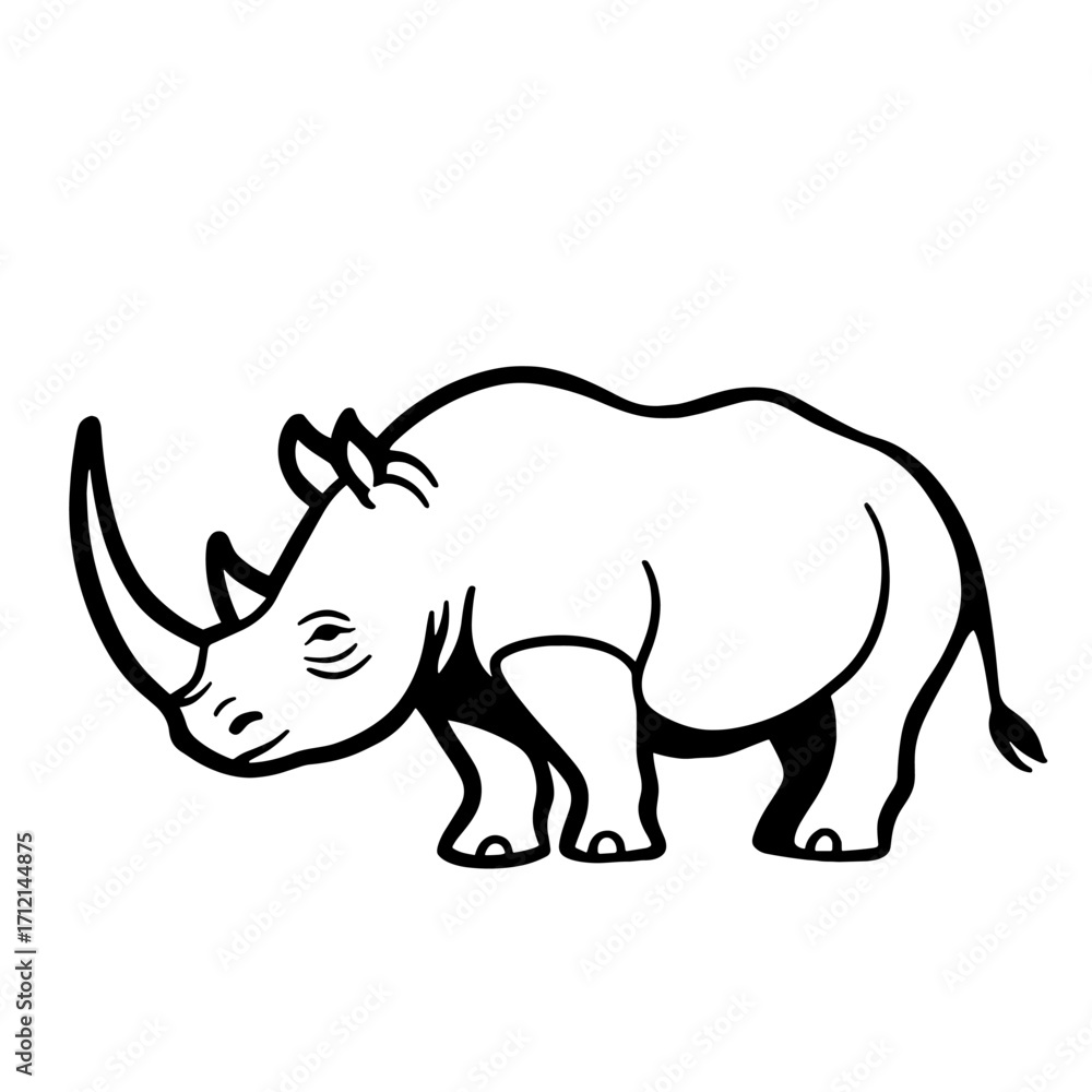 Fototapeta premium Black Rhino. Black Rhino simple black and white line art vector logo