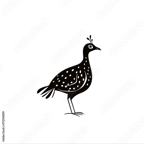 guinea fowl. guinea fowl simple black and white line art vector logo