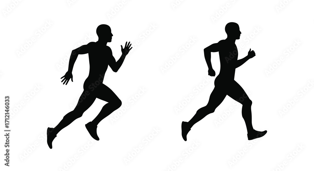 Fototapeta premium Two silhouetted figures running representing sport fitness and active lifestyles