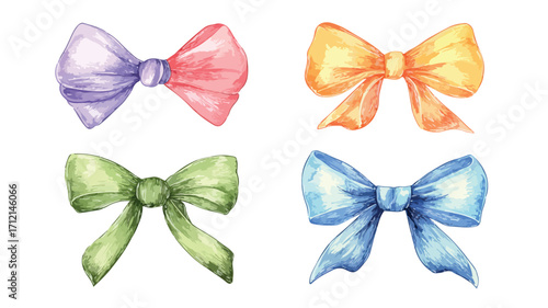 Elegant Hand-Drawn Watercolor Bows Isolated on White Background