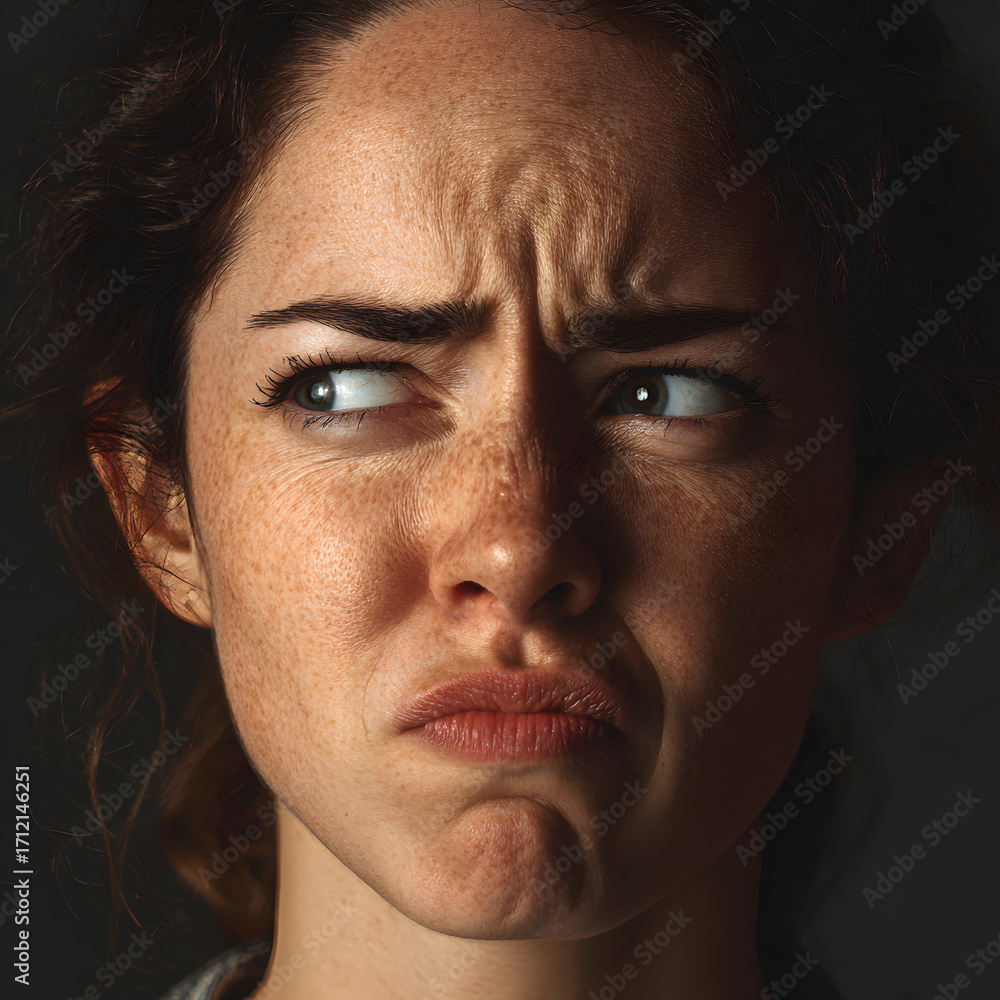 Obraz premium Close-up Portrait of a Woman with a Frustrated Expression