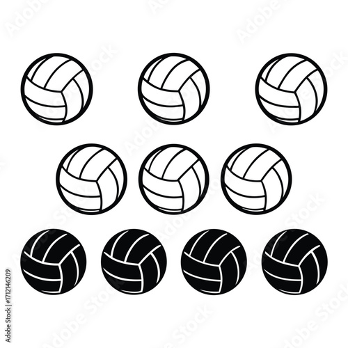 "Volleyball Balls Collection Silhouette Vector"