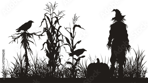 Spooky Halloween Scarecrow in Haunted Field Props for Design