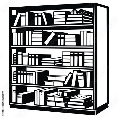 "Bookshelf with Books Black Silhouette Vector"